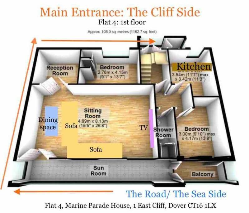 Flat 4 Marine Parade House, 1 East Cliff- Next To Dover Port, White Cliffs, Beach, Castle Exterior foto